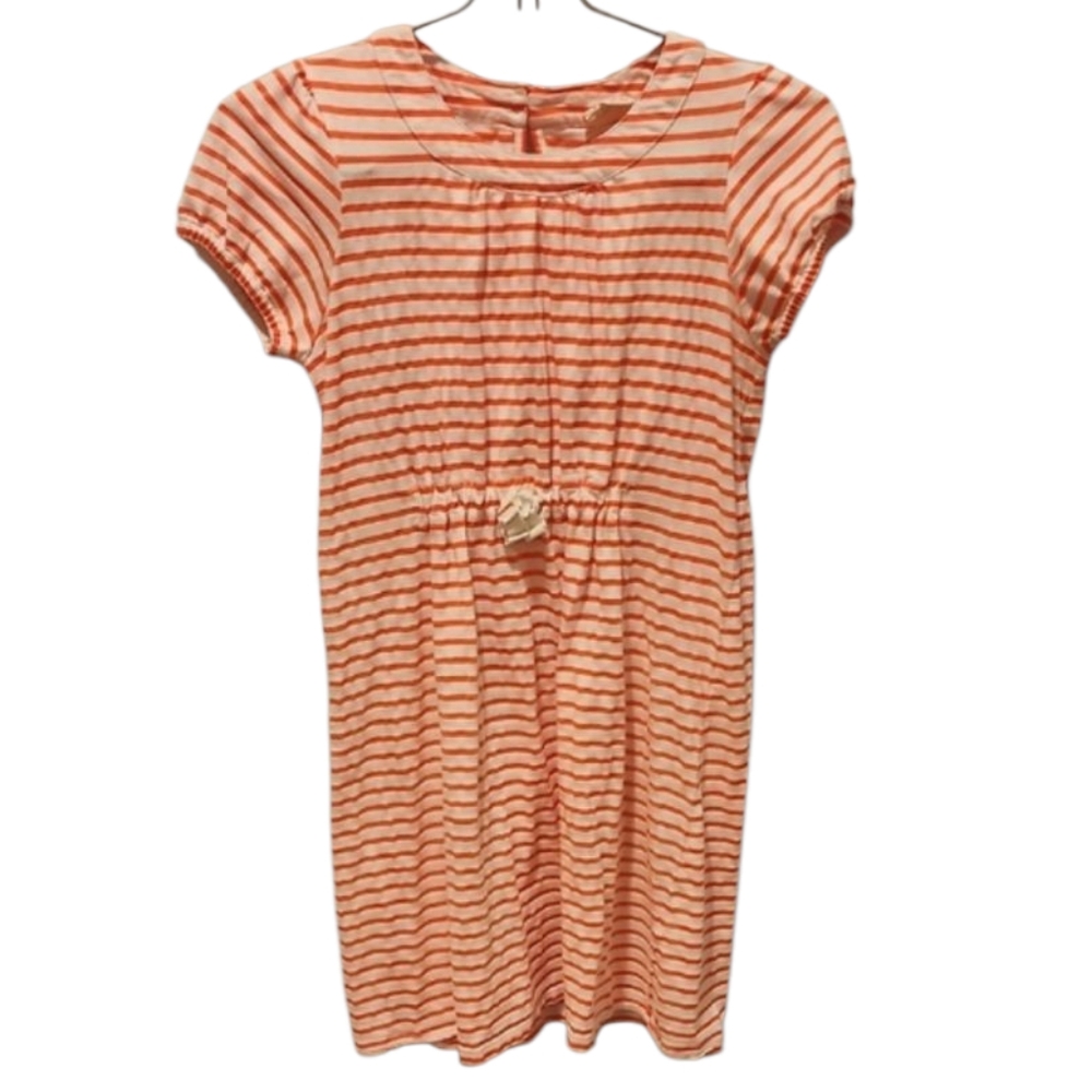 Mini Boden Orange and White Striped Short Sleeve Dress 9 - 10 Y